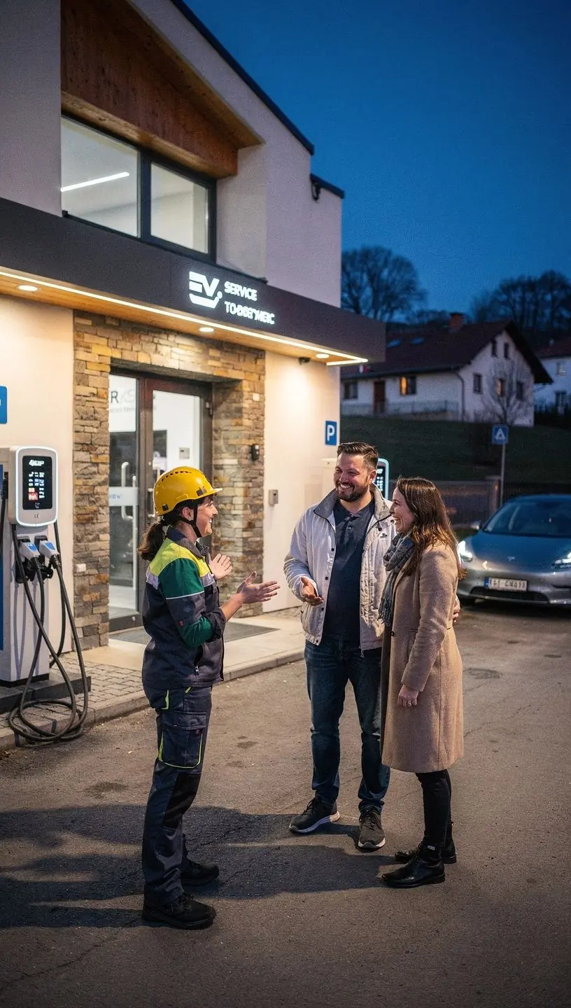 Zákazník konzultuje odborníka na údržbu batérií v servisnom centre pre hybridy.